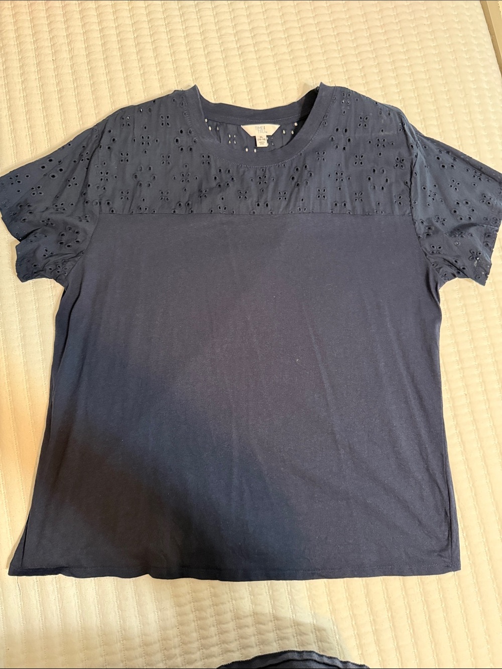 Time and Tru Eyelet Yoke Navy Short-Sleeve Women's Tee